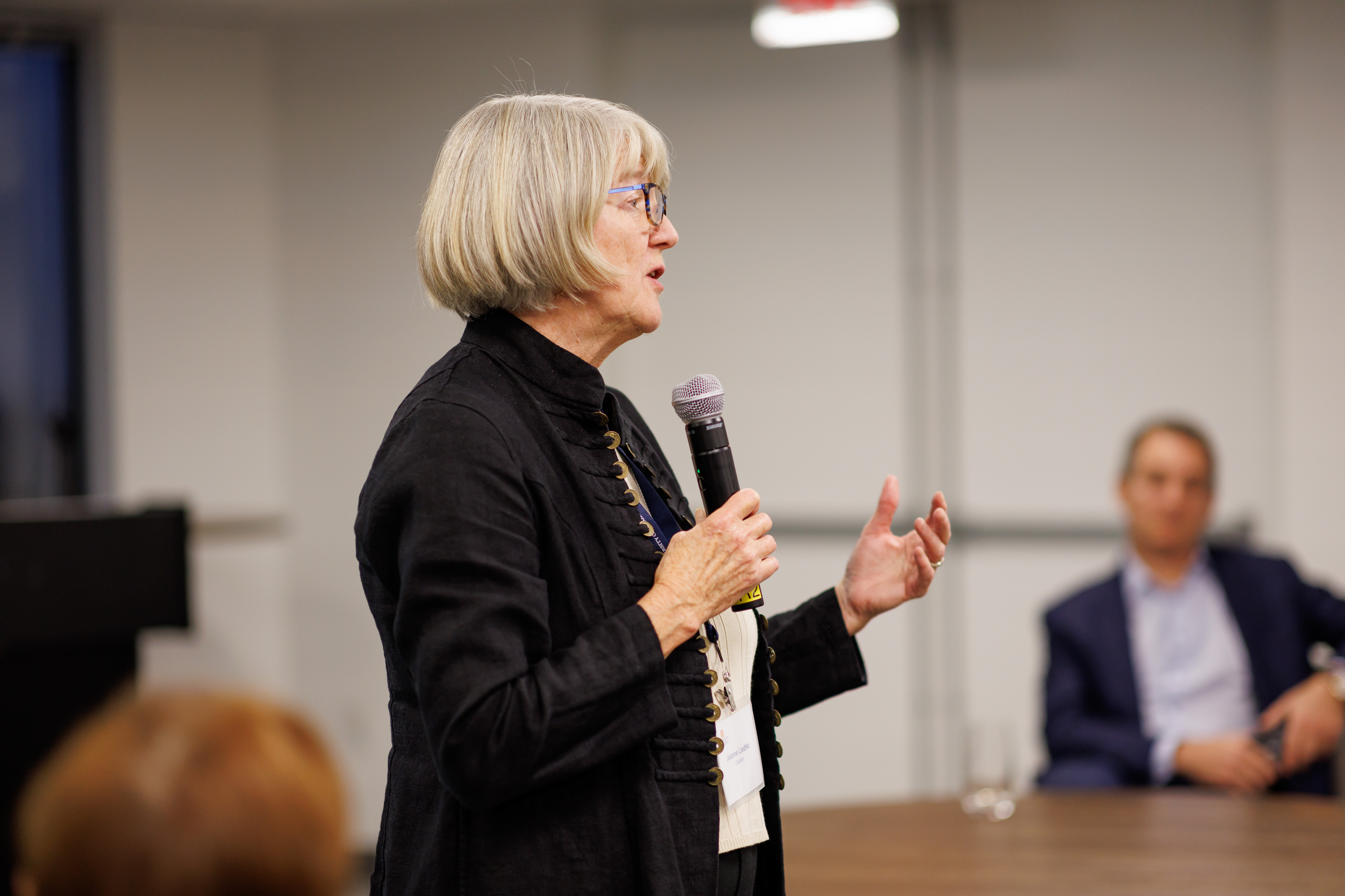 Jeanne Liedtka, interim dean of UVA's Darden School, delivers closing remarks.