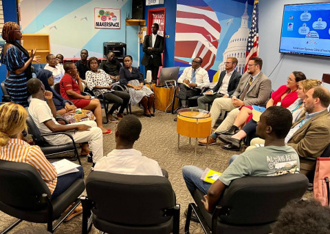 Brandtly Jones, far right, takes part in a panel discussion at an embassy in Abidjan, Côte d'Ivoire (photo provided by Brandtly Jones).