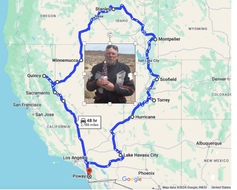 A screenshot of Dean Phil Bourne's motorcycle journey.