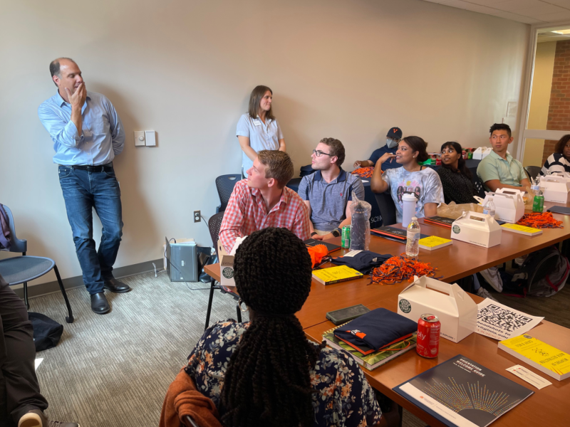 Dean Blume and Director of Academic Operations & Admissions present to students  