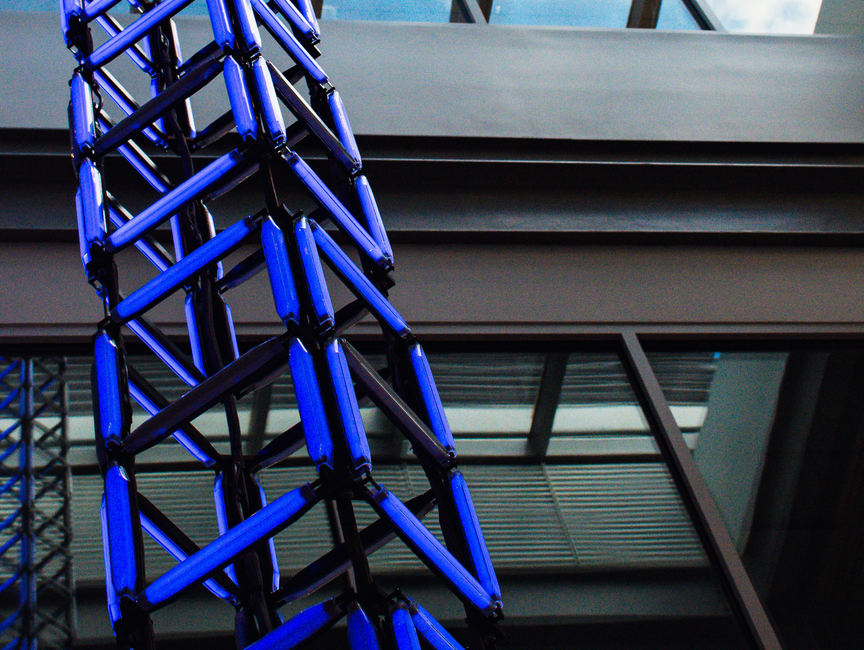 The data sculpture is seen in the new home of the School of Data Science. (Photo by Alyssa Brown)