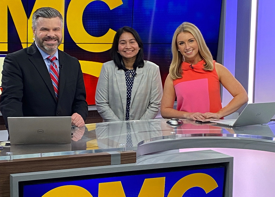 Data science professor Farhana Faruqe on CBS19 new set with anchors