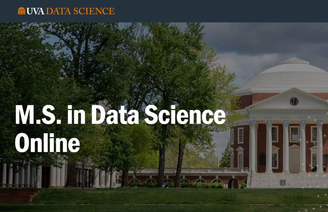 A graphic showing UVA's Rotunda with the words M.S. in Data Science Online