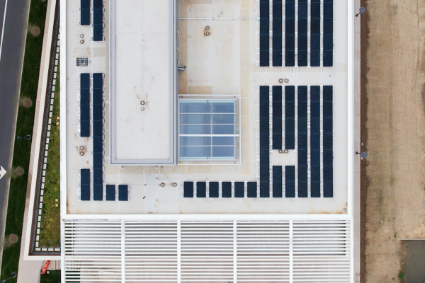 Solar panels on the roof of the School of Data Science.