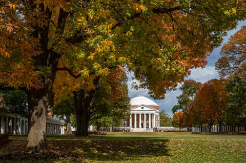 University of Virginia Rotunda view from lawn in the fall